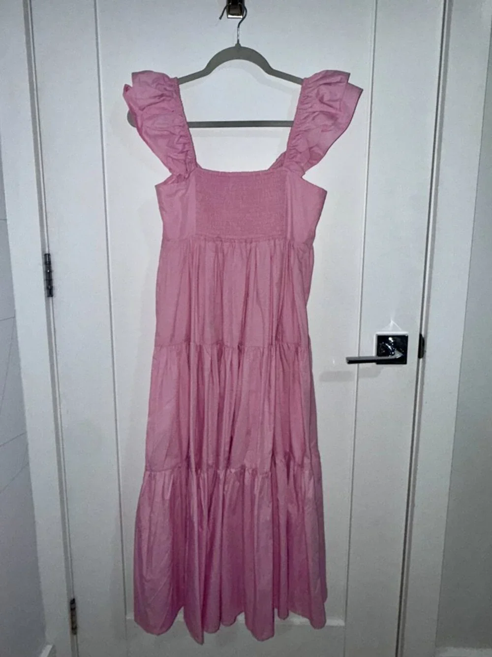 Abercrombie & Fitch Light Pink Ruffle Sleeve Poplin Midaxi Dress SP - Picture 3 of 4